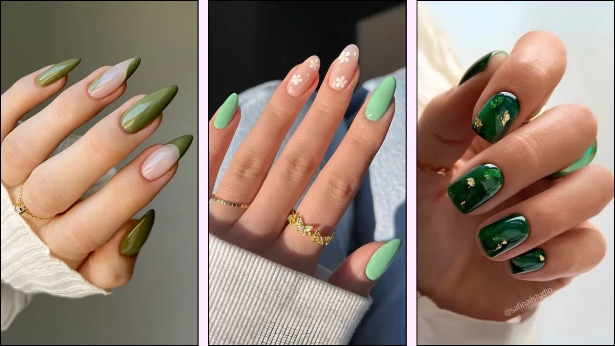 A collage of green nail theory designs