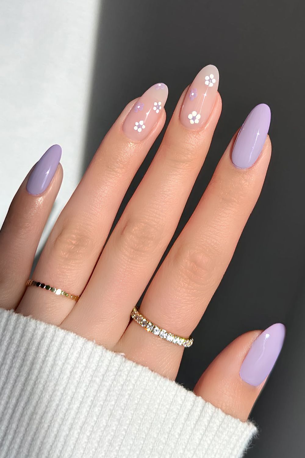 Lavender nails with tiny flowers
