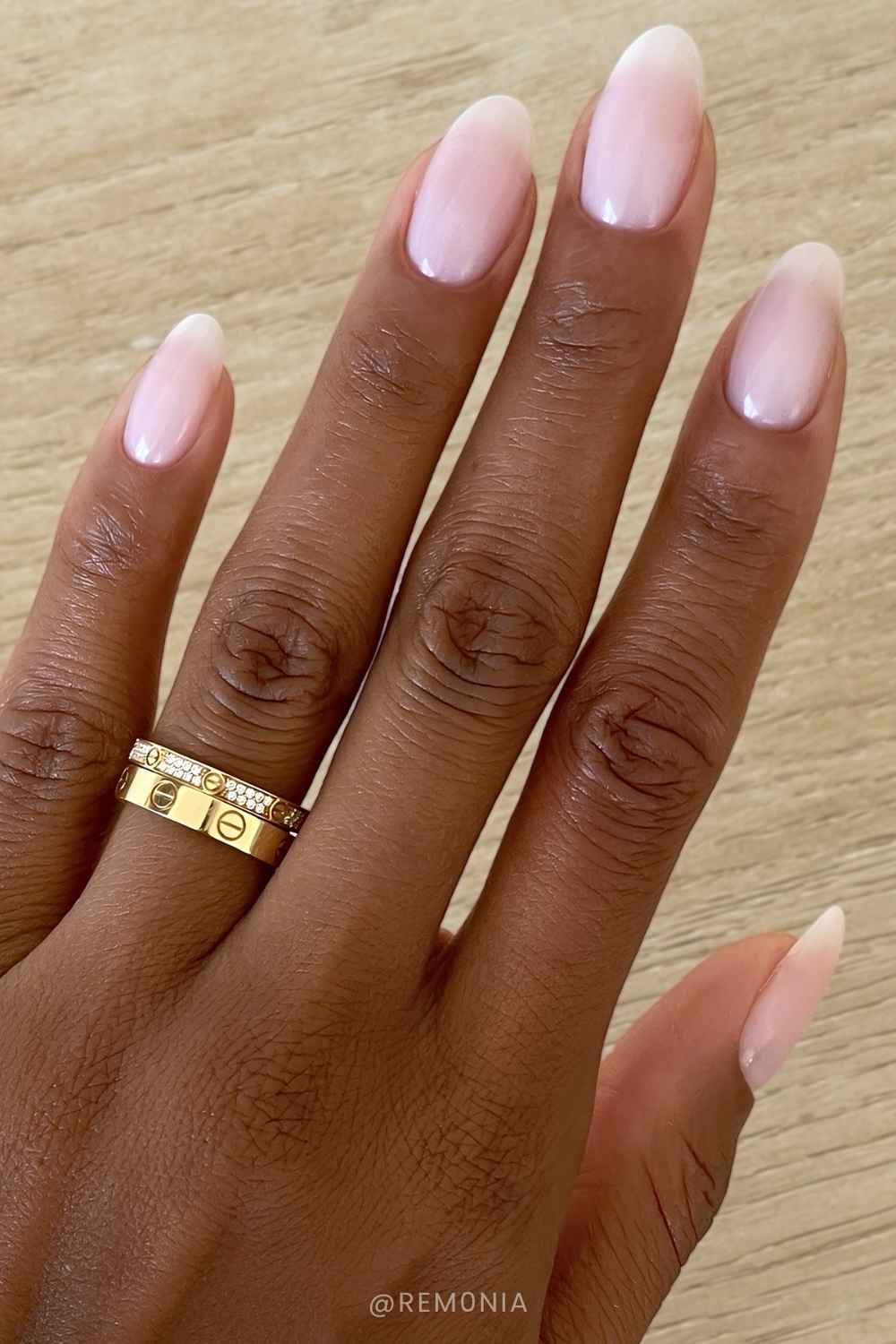 Milky cloudy almond French nails