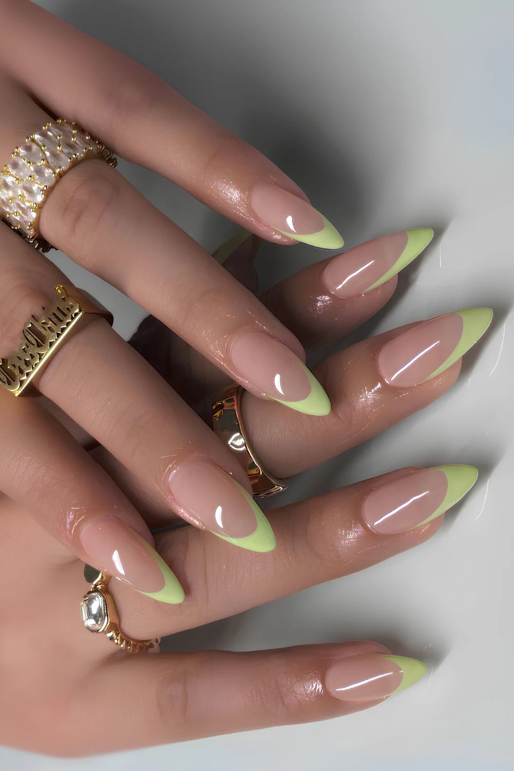 Mint green deep French manicure