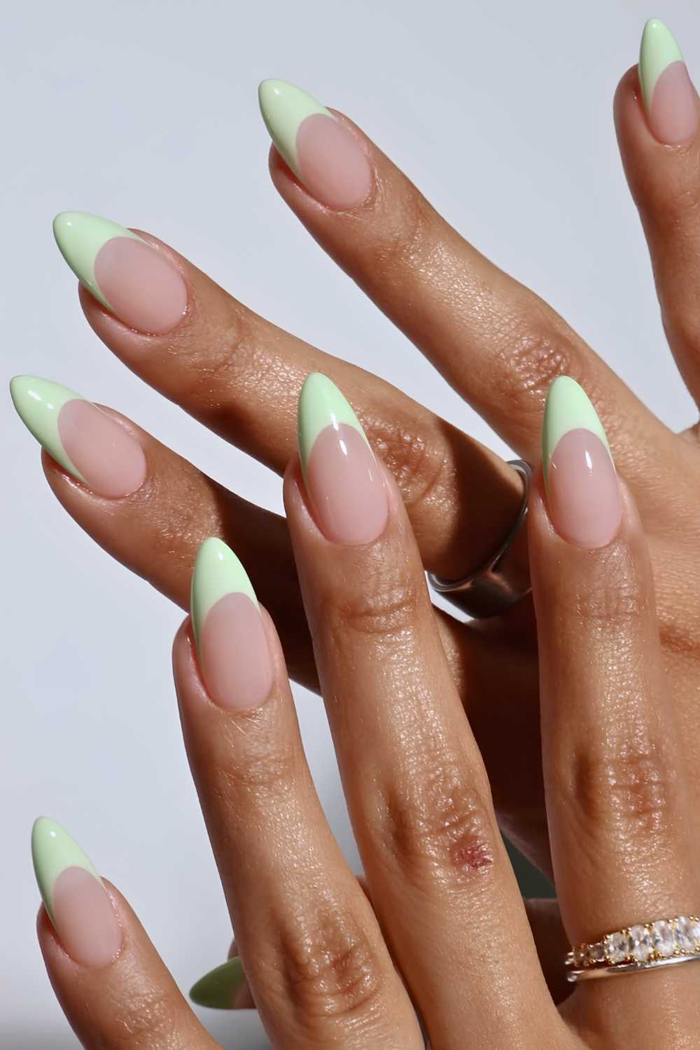 Mint green deep French nails