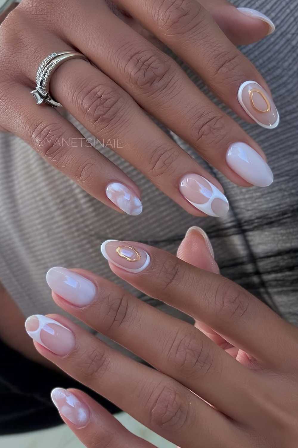 Mismatched white spring manicure