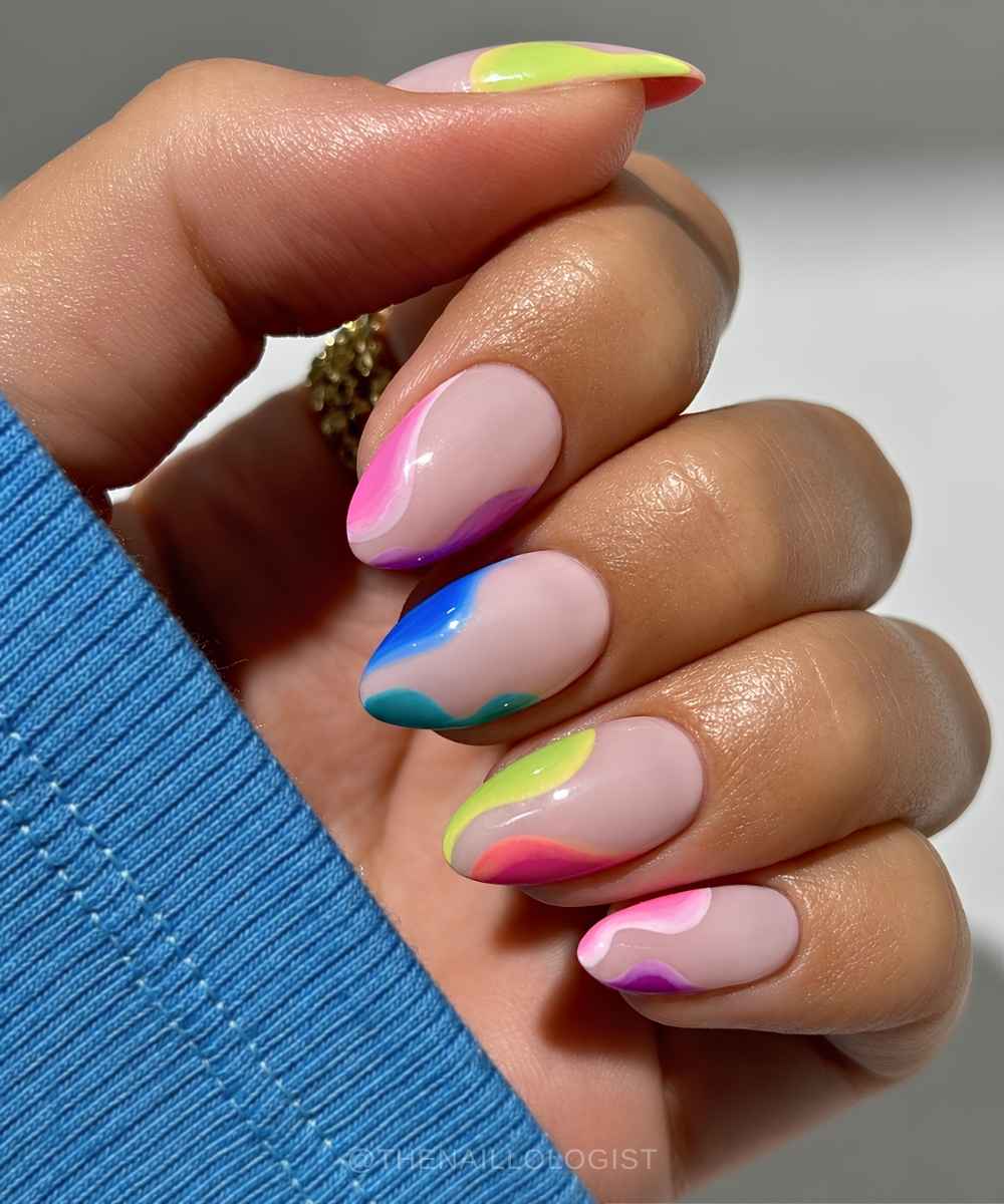 Multicolor abstract French mani