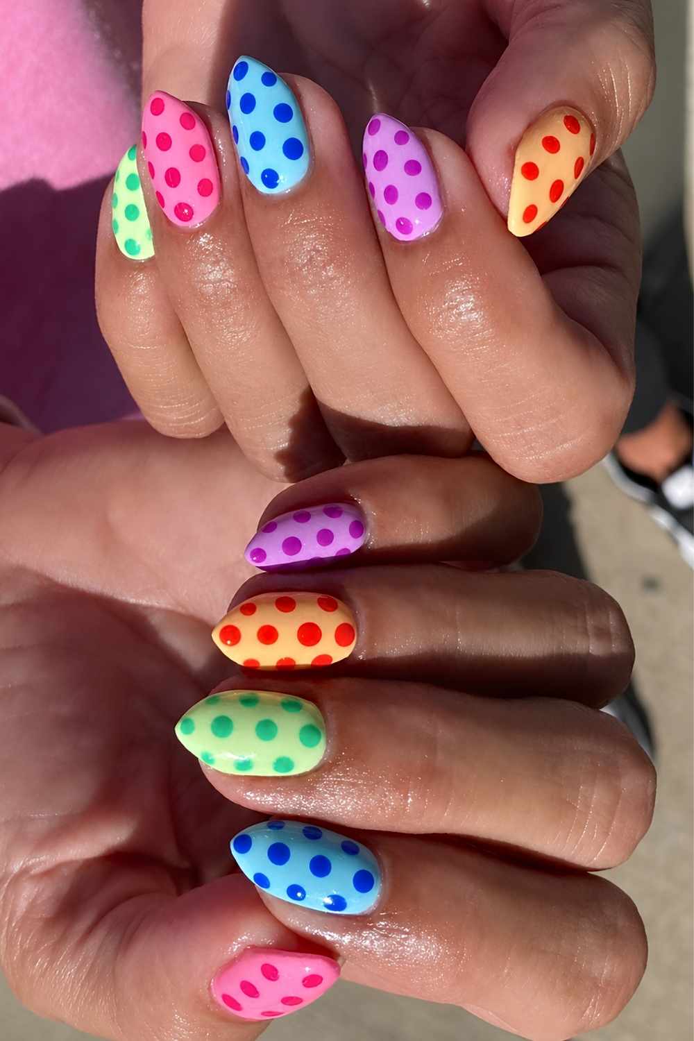 Multicolor polka dot nails