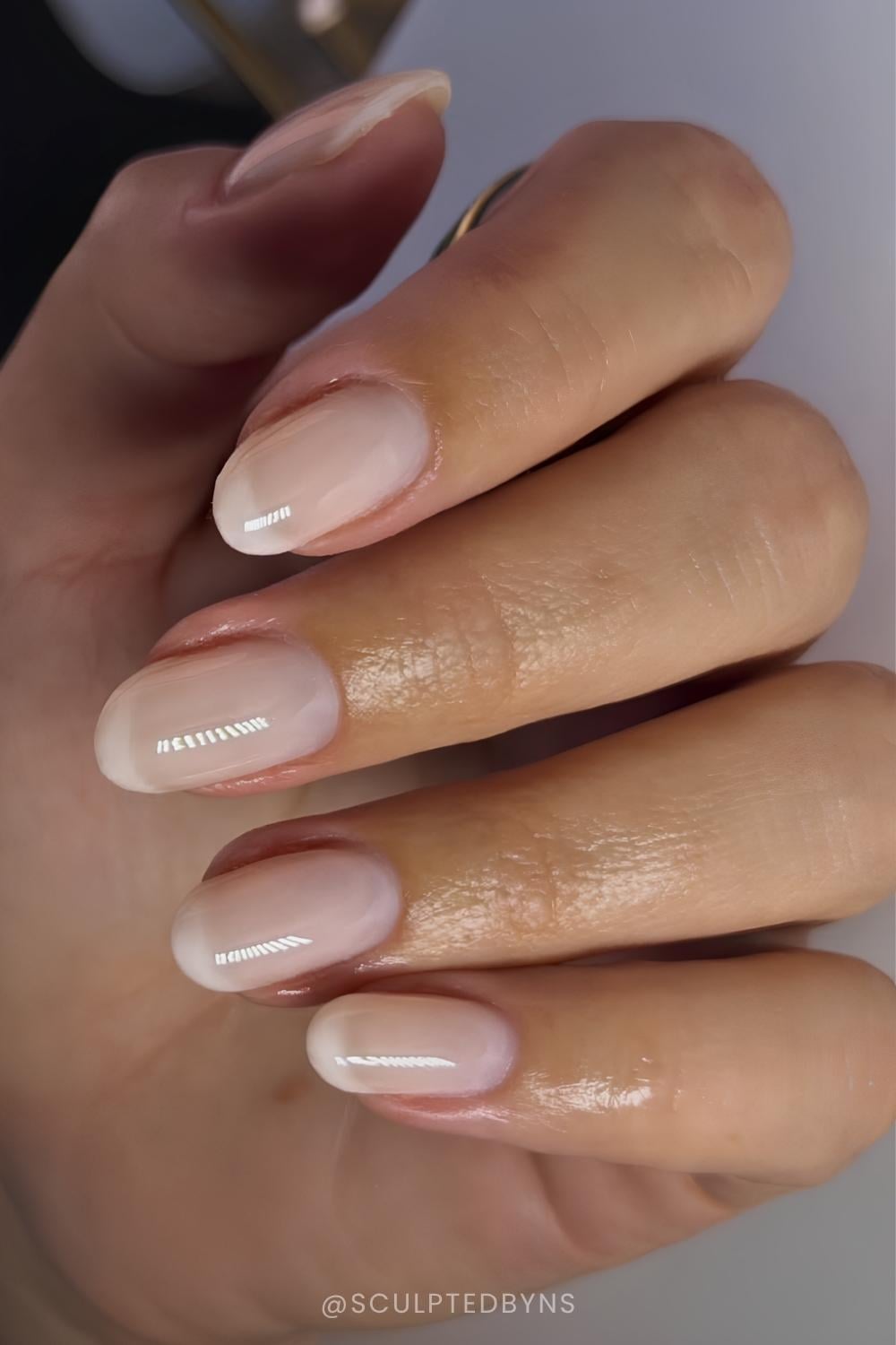 Oval foggy French tip nails