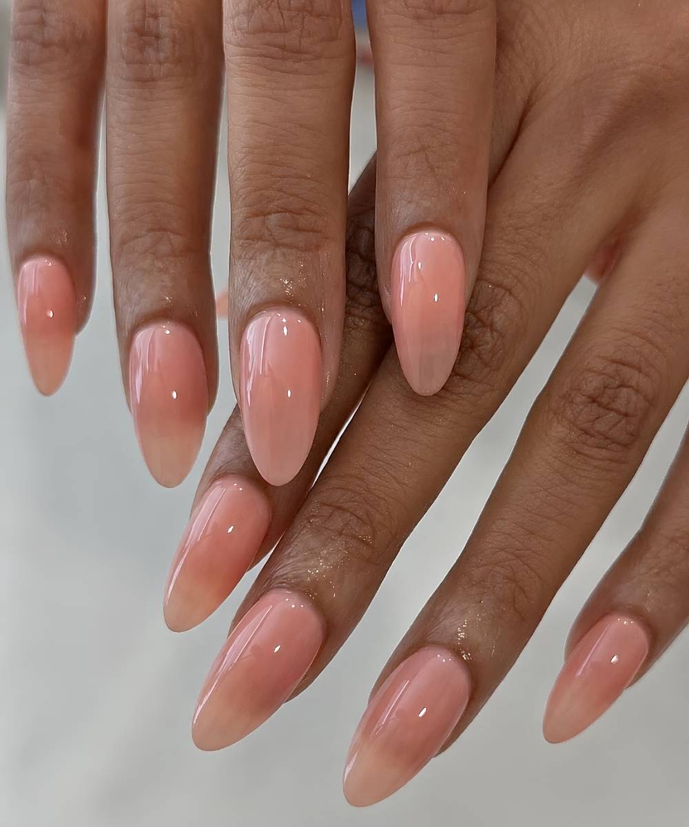 Peach mani with jelly finish
