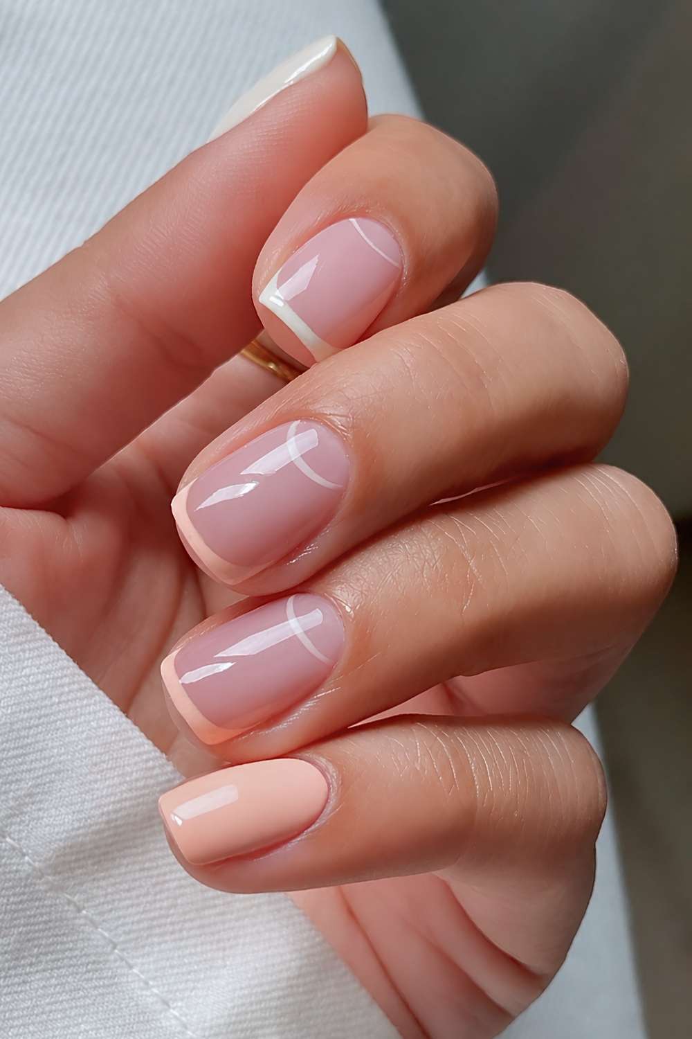 Peach nails with half moon art