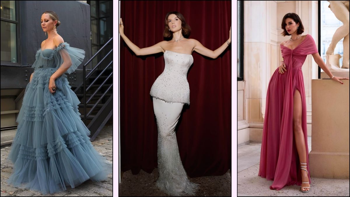 A collage of prom dress ideas
