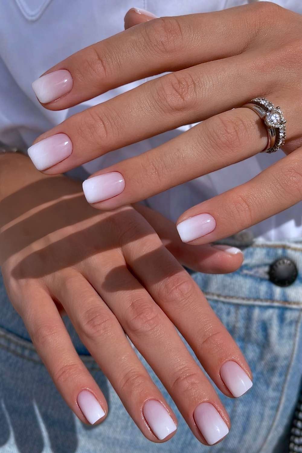 Short white to pink ombre