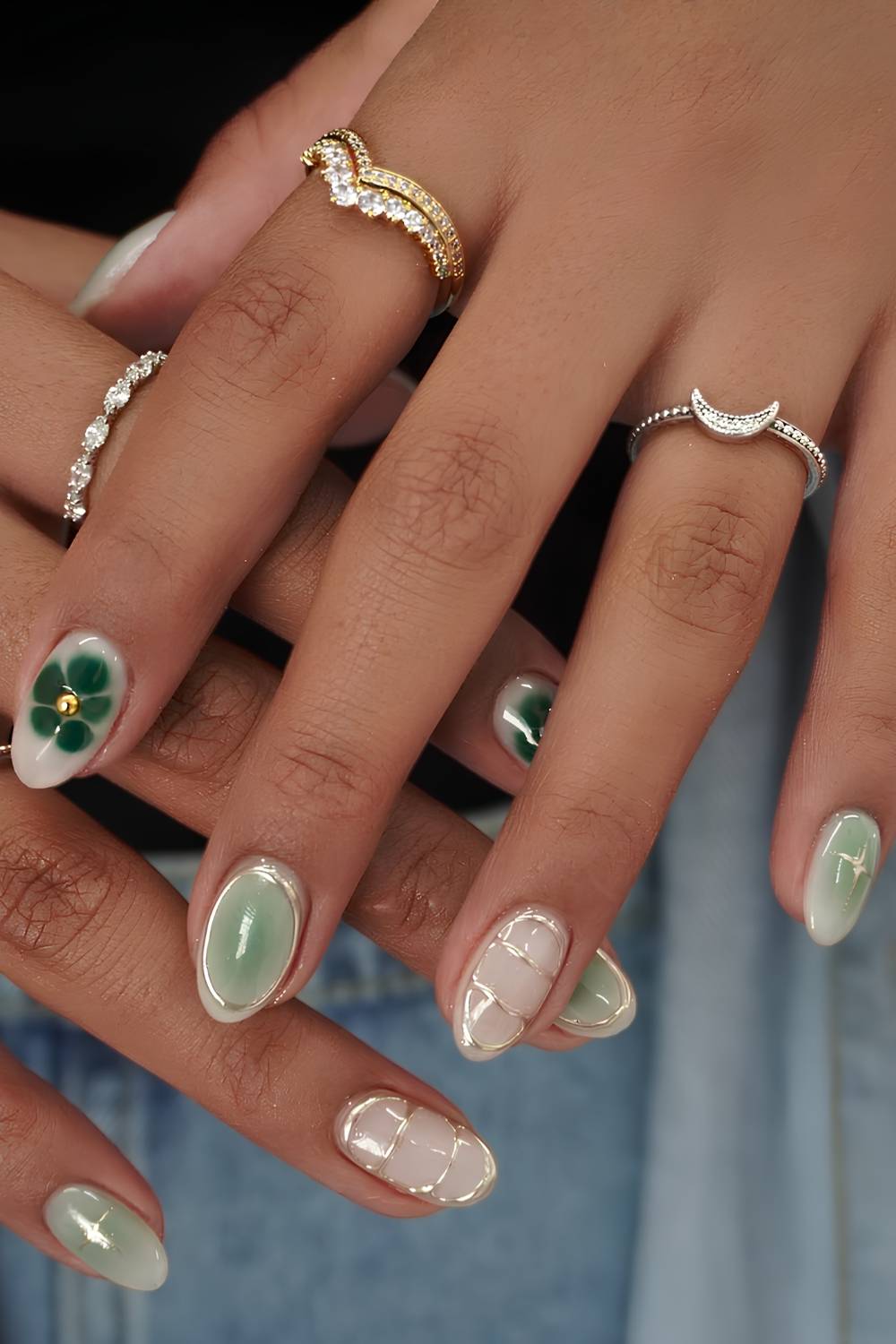 Silver and green mix and match mani