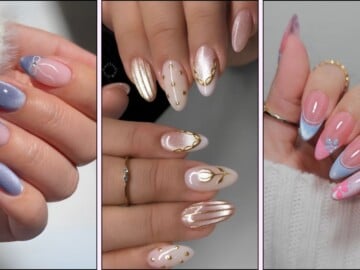 A collage of cat eye nail ideas for spring