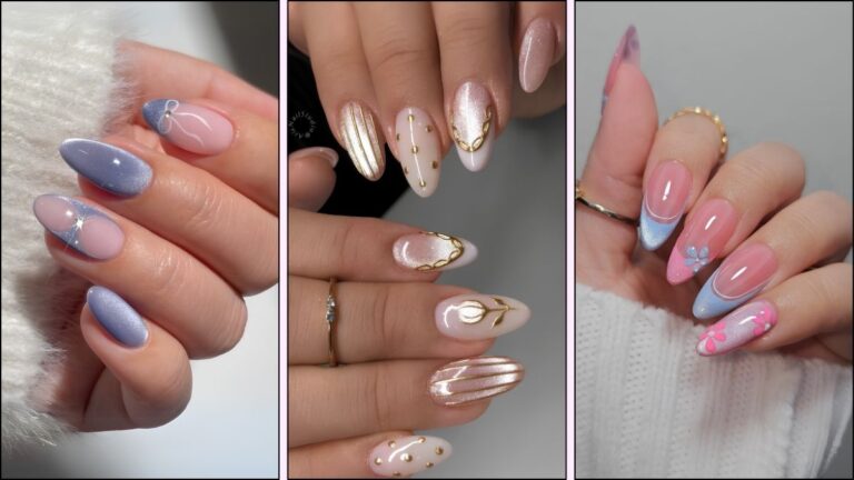 A collage of cat eye nail ideas for spring