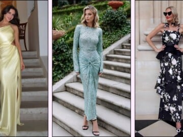 A collage of spring wedding guest dress ideas