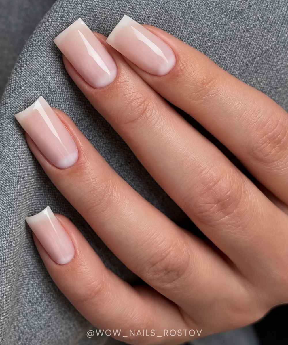Square foggy French nails with half moon accents