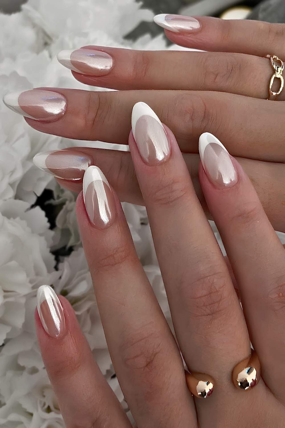 White French mani with chrome finish
