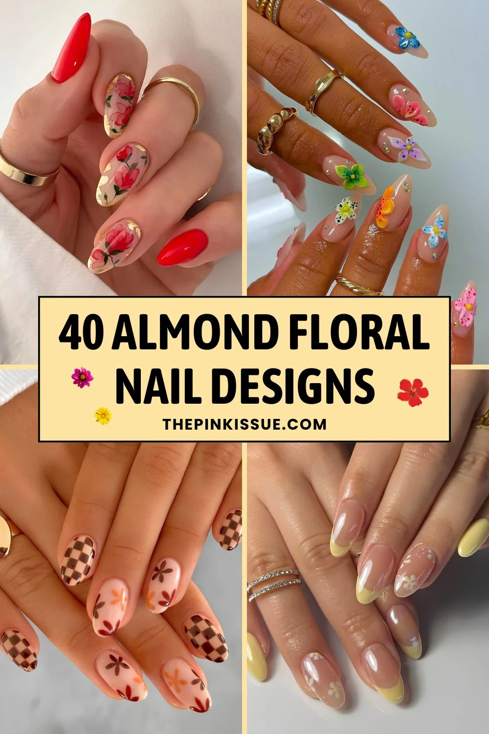Almond floral nails Pinterest