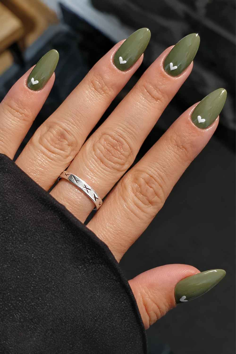 Almond olive mani with micro hearts