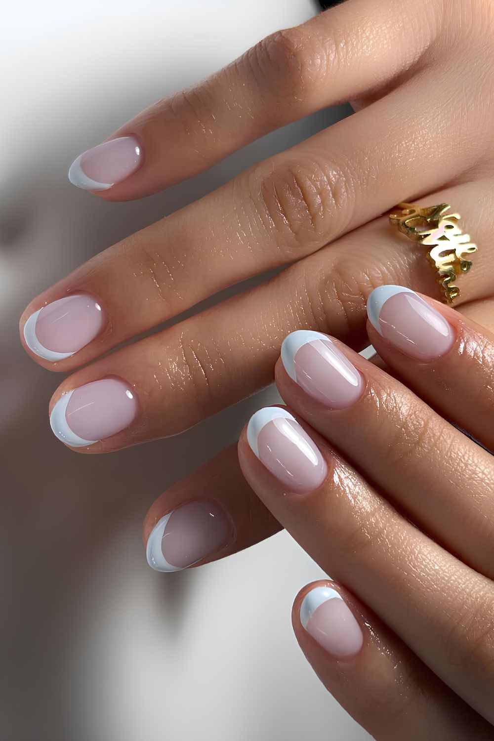 Baby blue chrome French nails