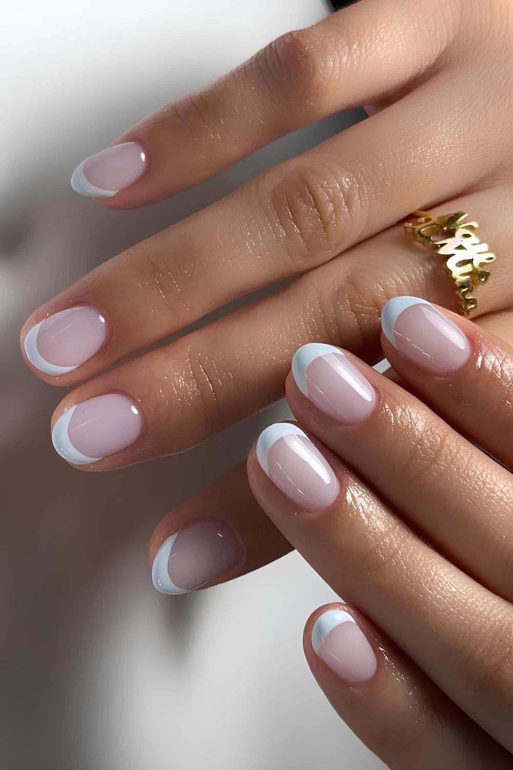 Baby blue chrome French nails