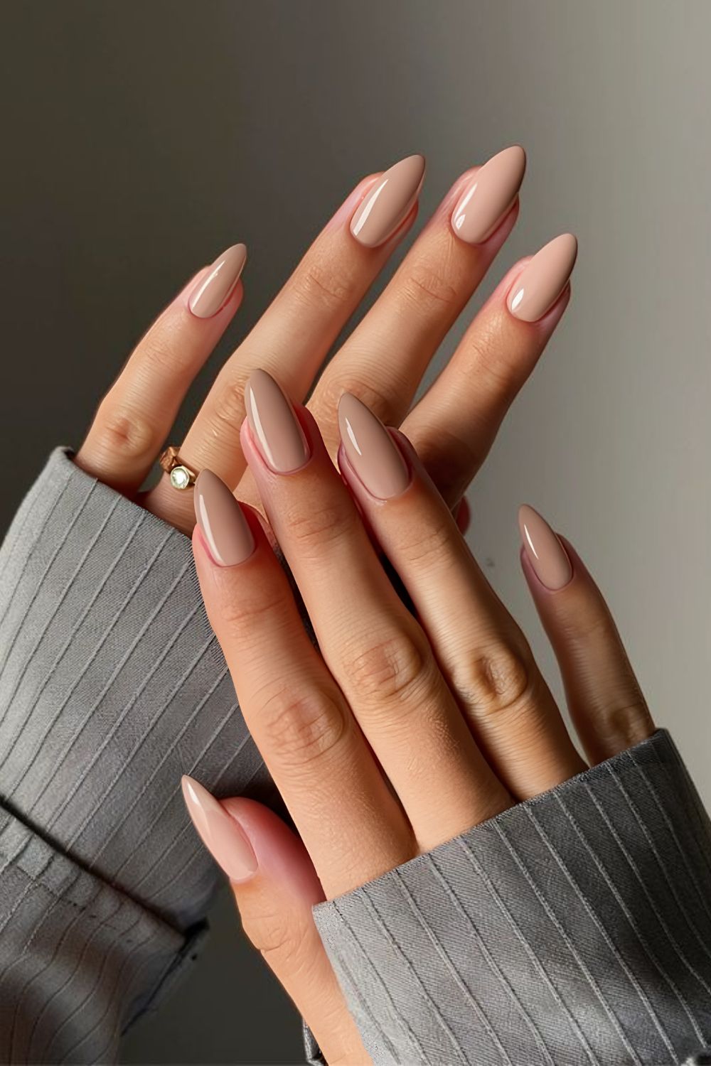 Beige glossy nails
