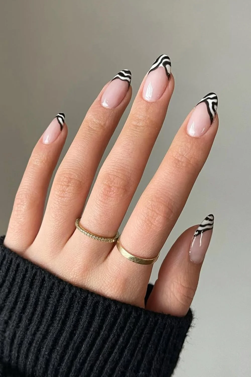 Black and white French mani