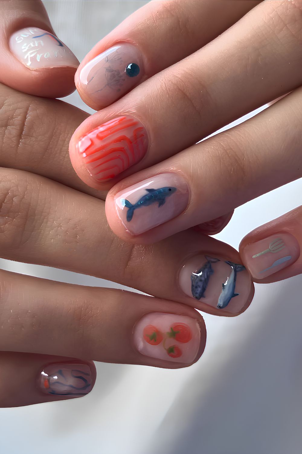 Blue and coral fisherman-core mani