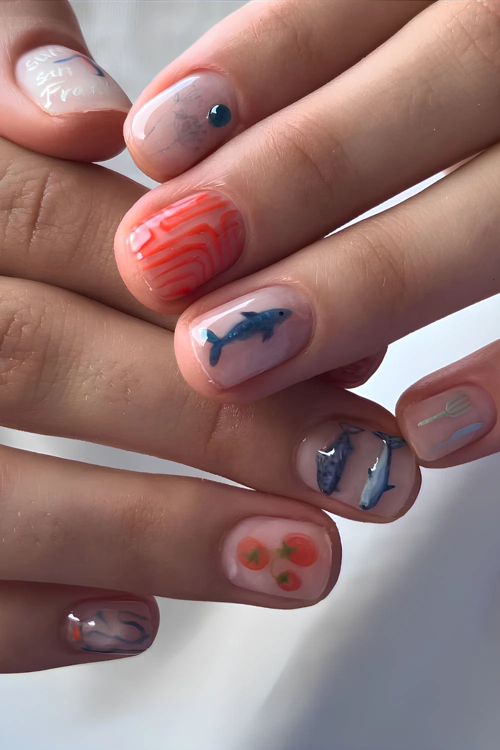 Blue and coral fisherman-core mani