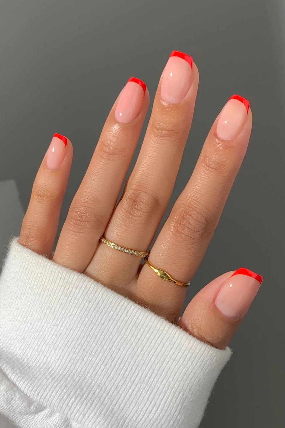 Bright red micro french tips