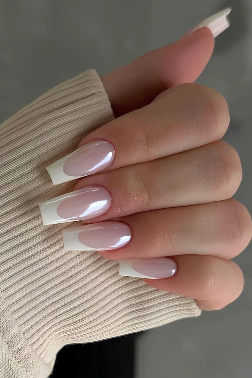 Classic French mani with chrome overlay