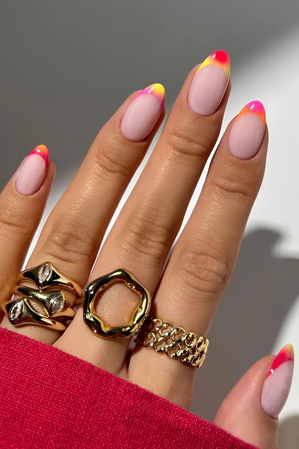 Colorful French mani with aura effect
