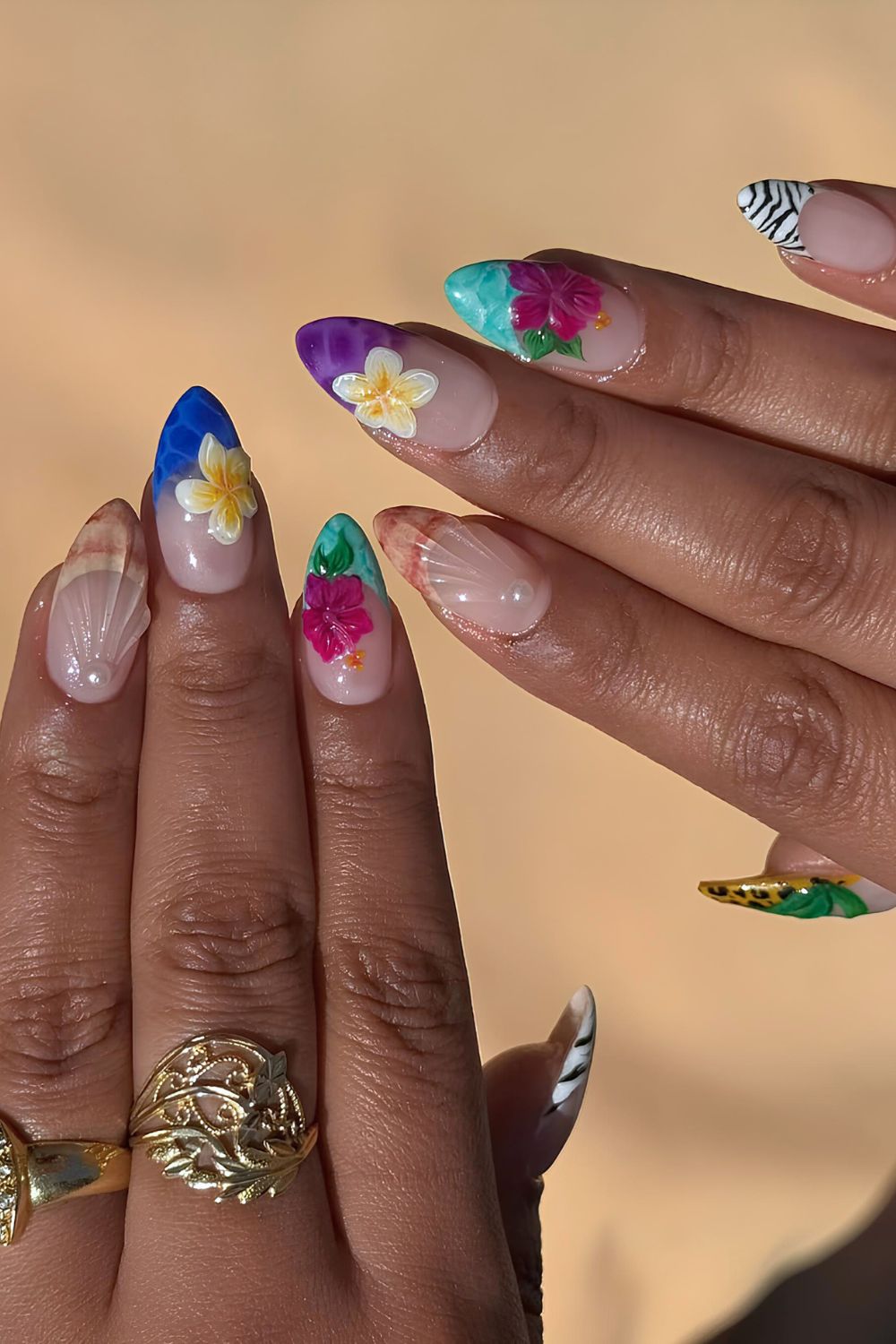 Colorful French tip nails with mix and match design