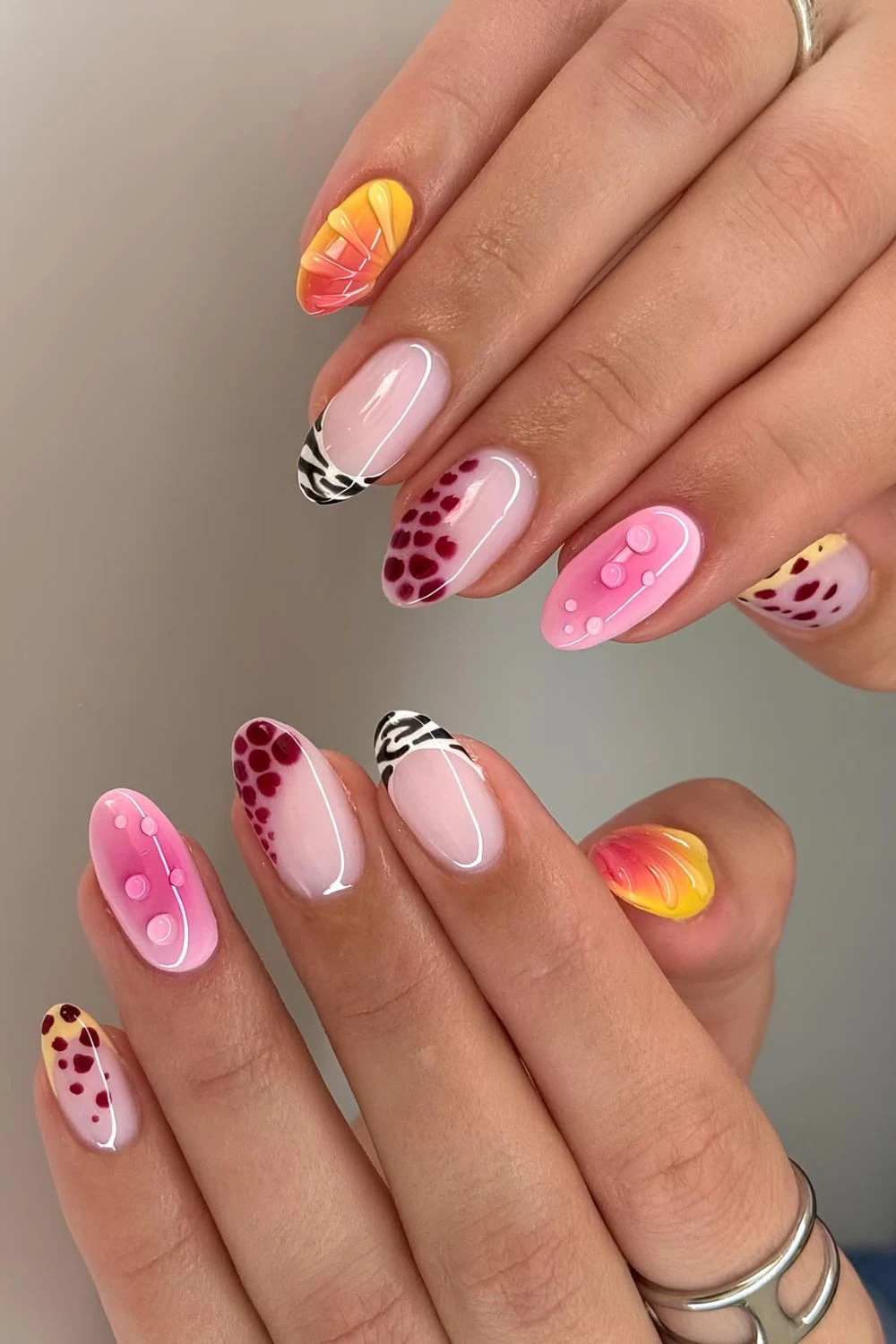 Colorful mix and match almond mani