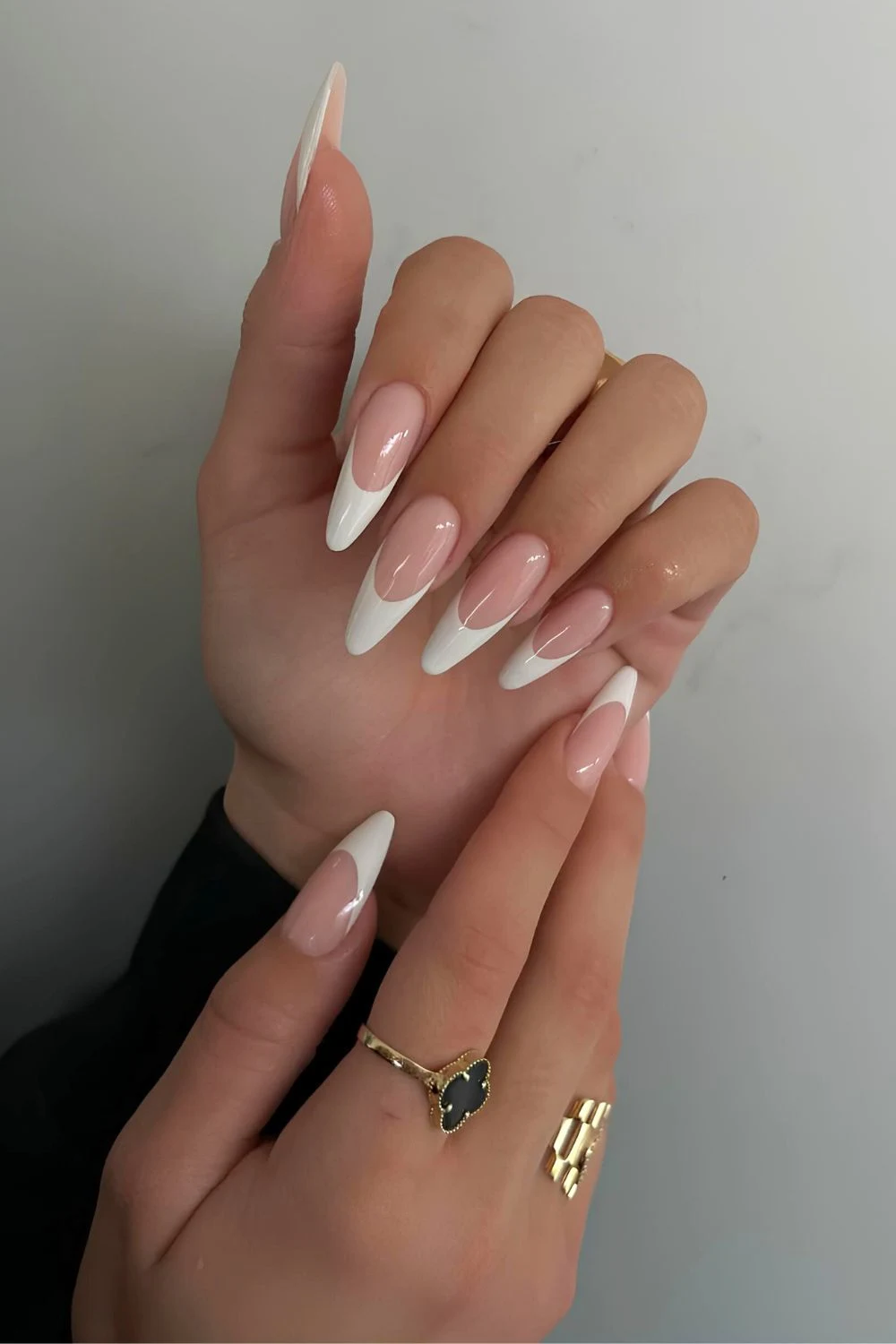 Deep French mani with white tips