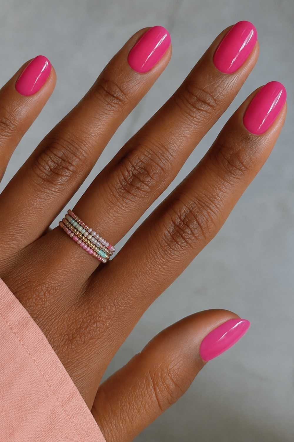Full coverage hot pink nails