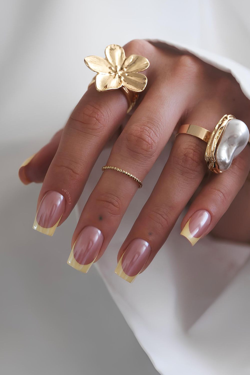 Glazed butter yellow French nails
