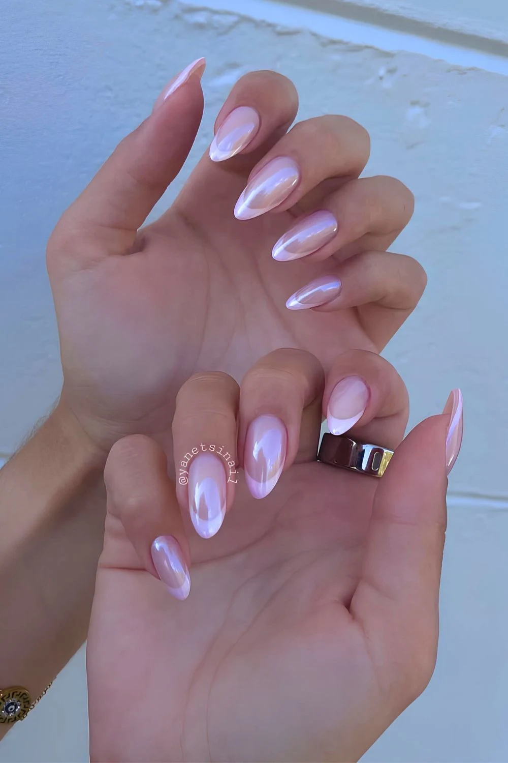 Glazed light pink French nails