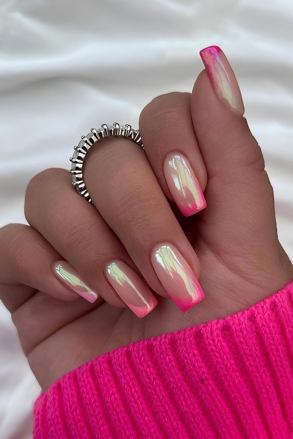 Glazed pink gradient French nails