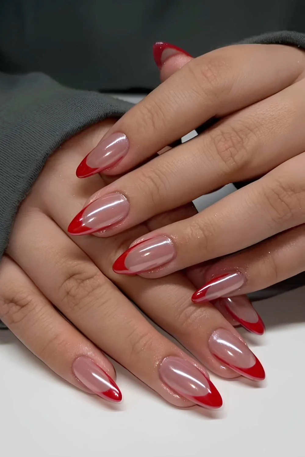 Glazed red French nails