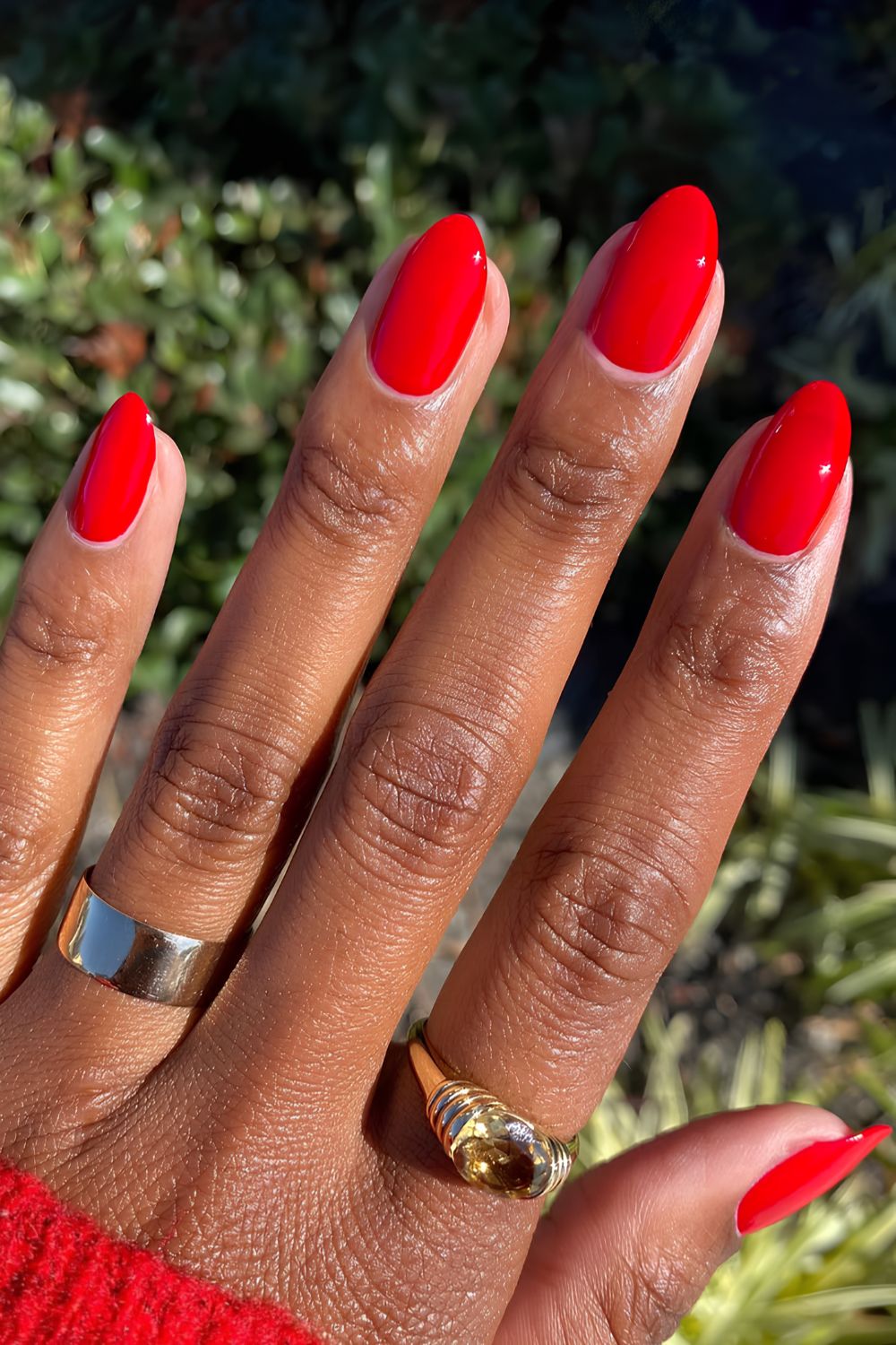 Glossy red manicure