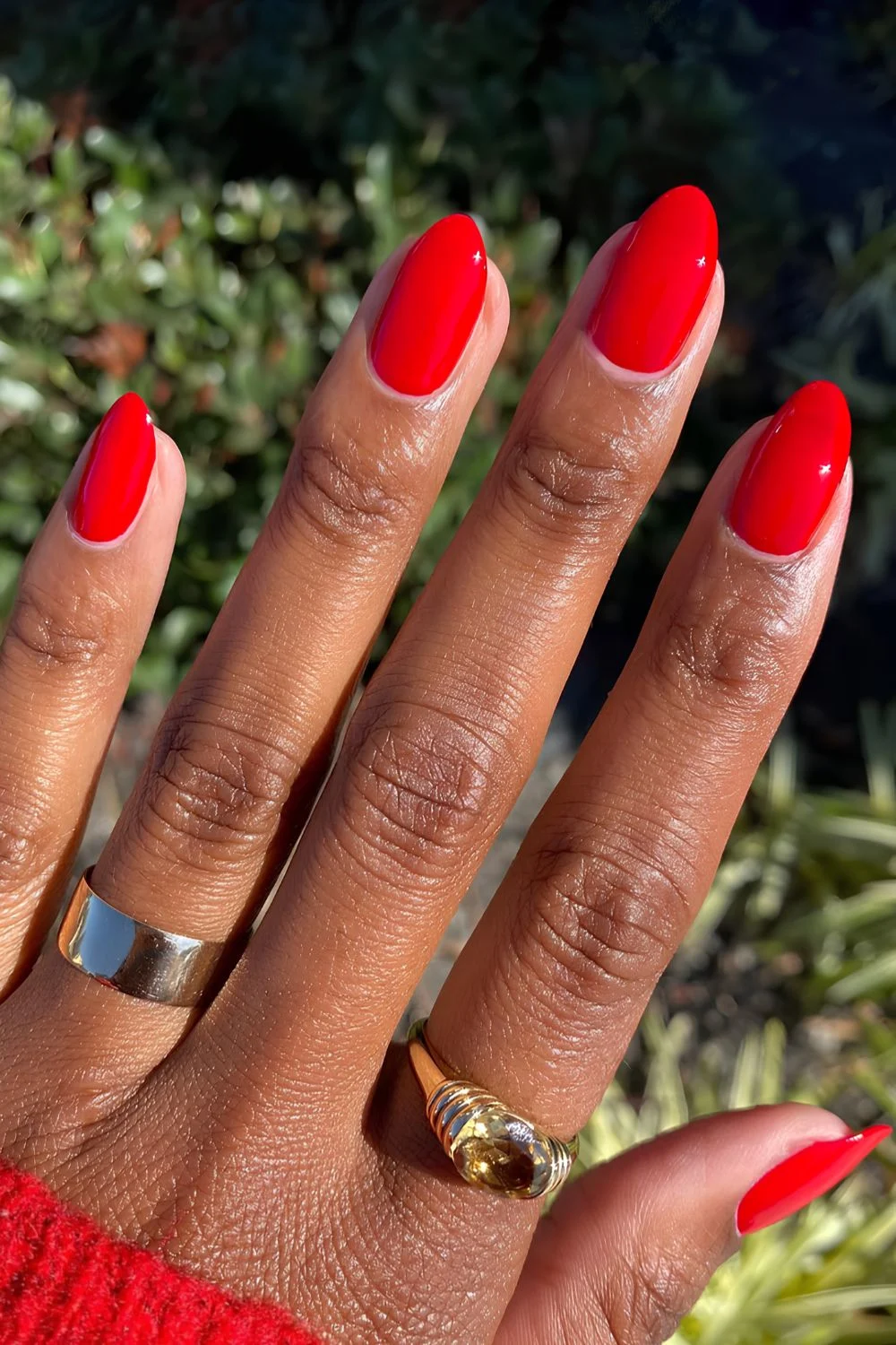 Glossy red manicure