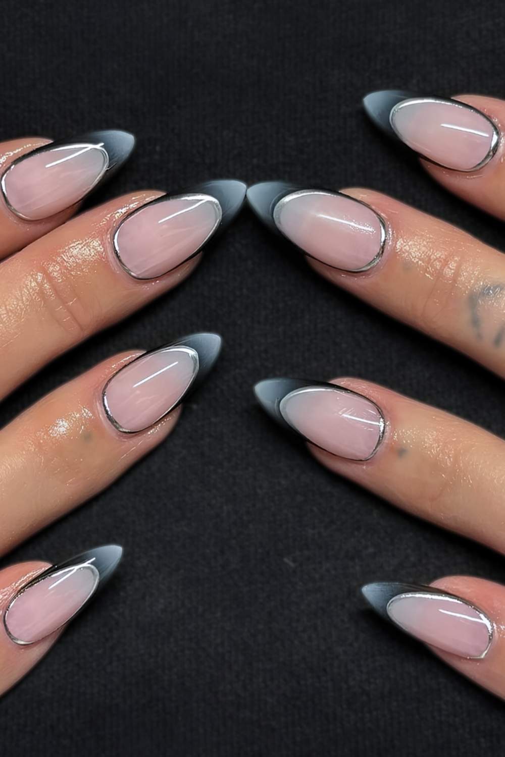 Gray aura French mani with silver outlines