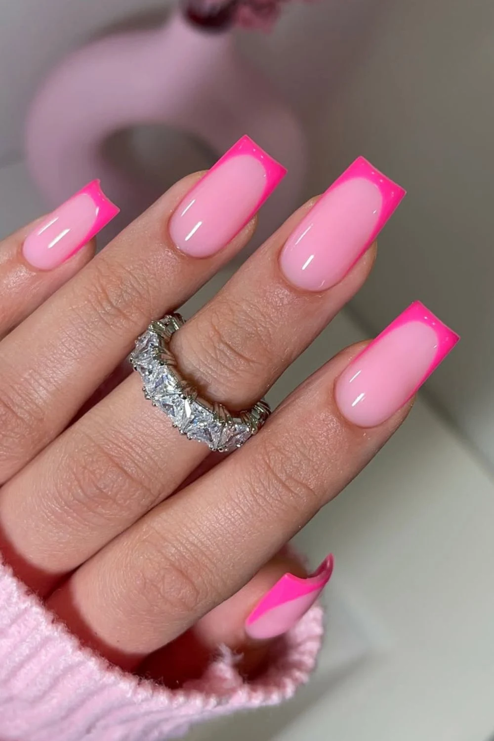 Hot Pink French tips on strawberry pink base