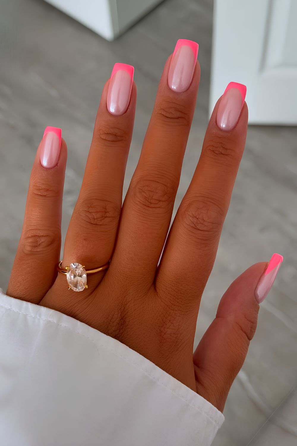 Hot pink chrome French manicure
