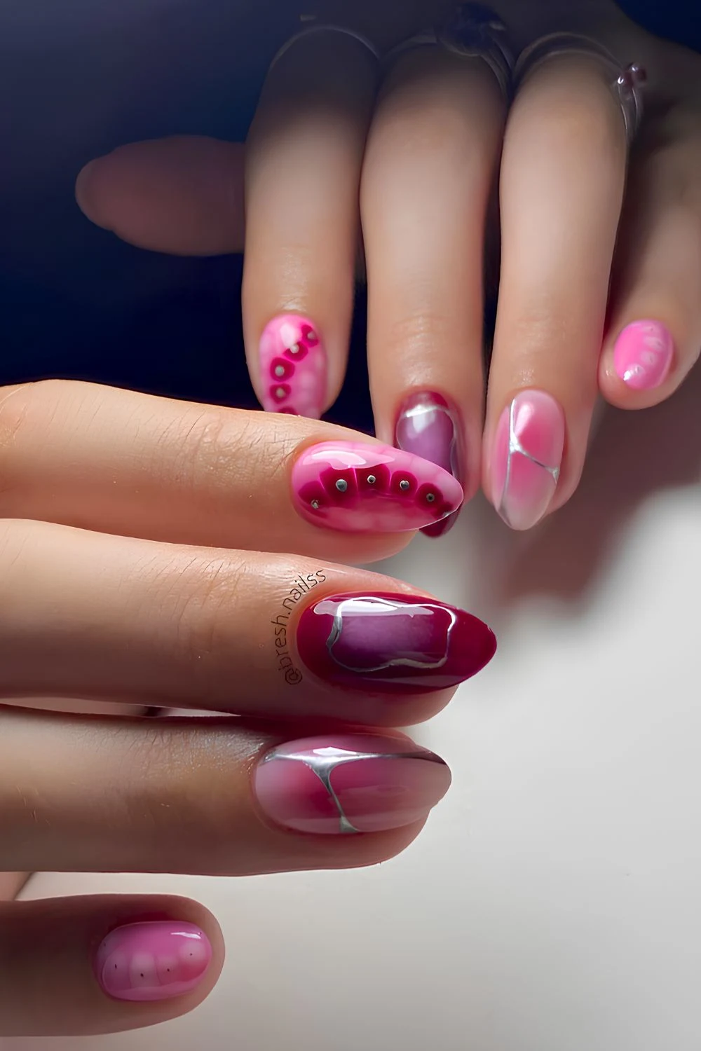 Hot pink mix and match mani
