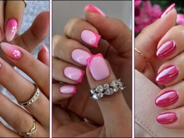 A collage of hot pink nail designs