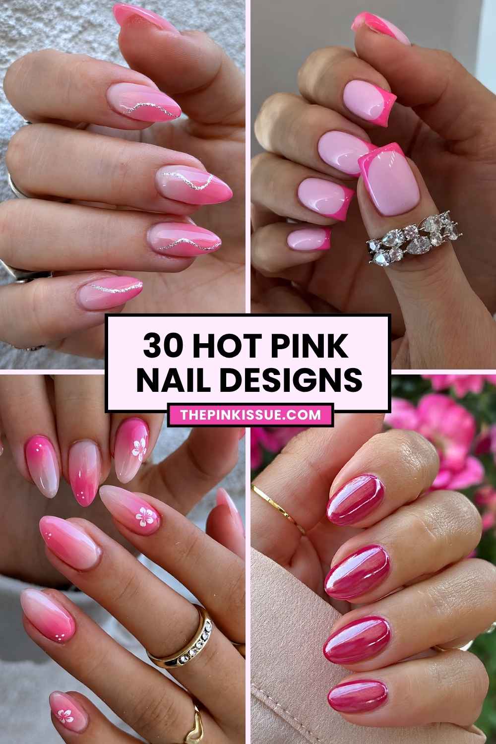 Hot pink nail inspo Pinterest