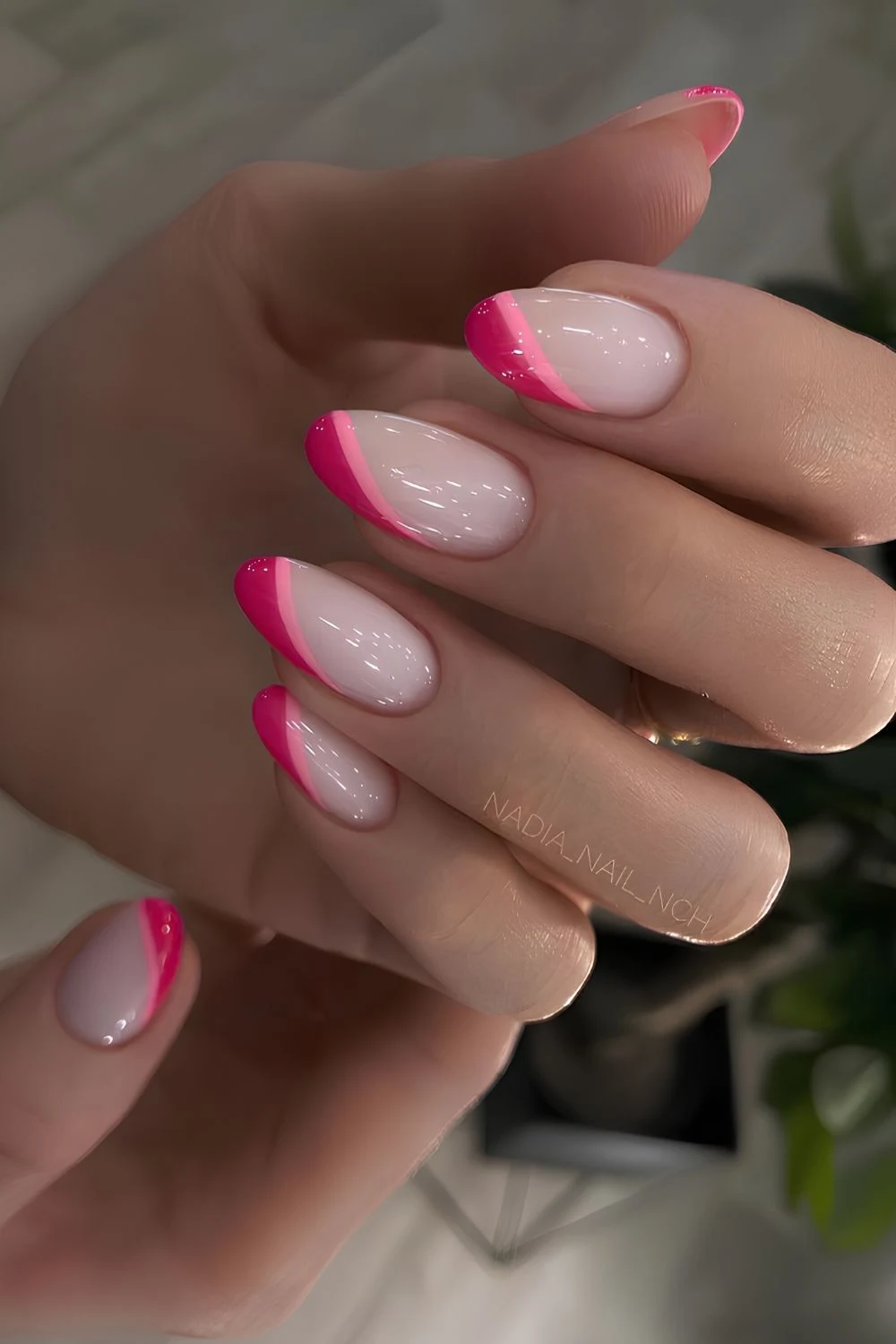 Hot pink side French tip nails