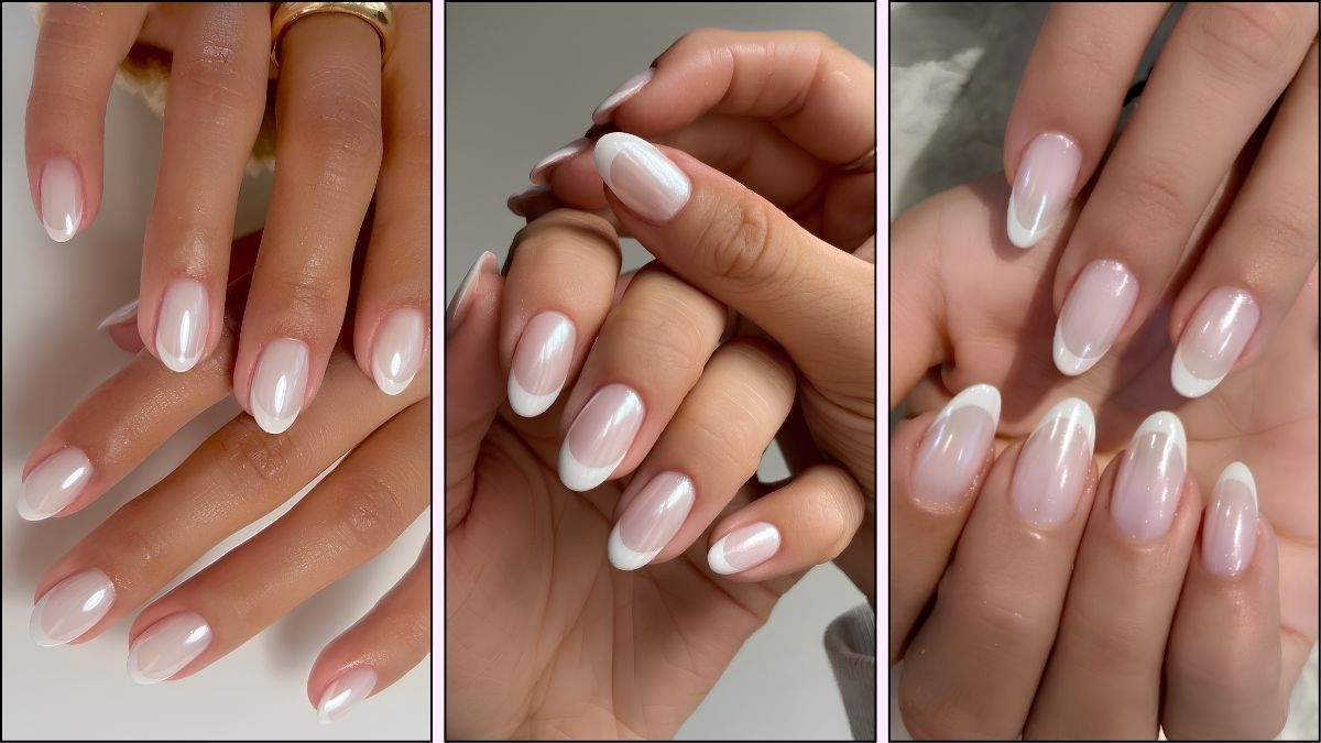 A collage of iced French manicures
