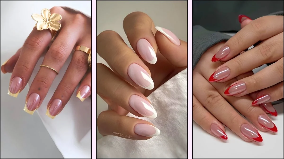 A collage of Iced French nail trendy designs