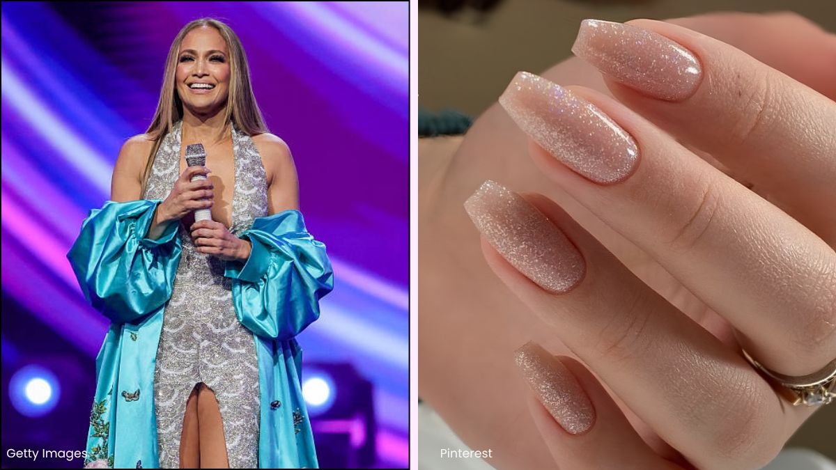 Jennifer Lopez AMAs gold glitter mani